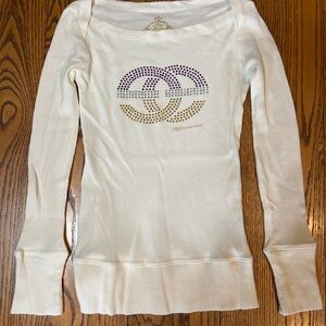 Red by Marc Ecko Y2K Rhinestone Waffle Thermal Long Sleeve Top L